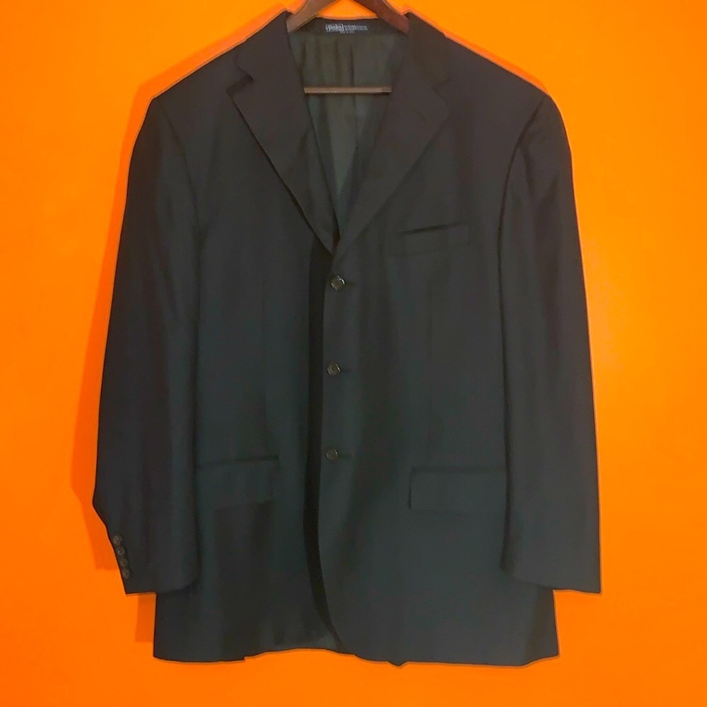 Polo Ralph Lauren Double Breasted Suit Jacket Blazer Gray/Off Black 46L Men’s